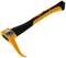 An orange and black geologist's hammer with a curved handle and a round, flat head, suitable for rock processing.