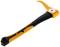 A pointed hammer with an orange and black handle and a flat, sharp side. Suitable for construction work or geological hammering.