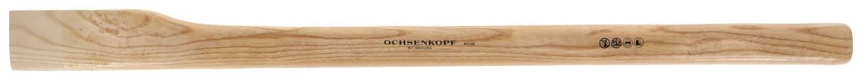 A wooden hammer handle made from light brown wood with a smooth surface and subtle grain, without any points or tools attached.