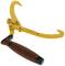 A yellow hand tool with a hook and an ergonomic handle, likely a tree climbing tool for holding or gripping branches.