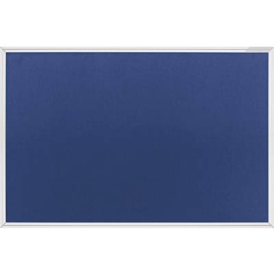 A blank blue notice board with a silver frame.