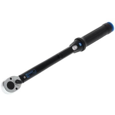 A torque wrench with a scale for precise fastening of screws. Black handle, blue cap, solid construction.