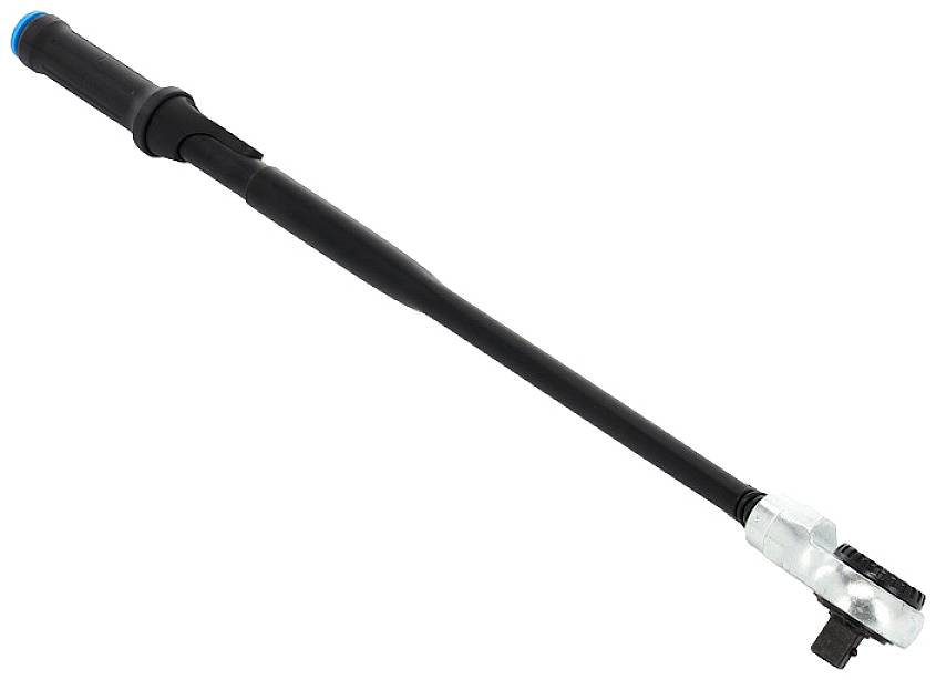 A black lance with a blue dot on the handle and a silver, metallic head end with a clamp fastener.