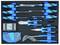 'Illustrated is a tool set comprising screwdrivers, pliers, a spanner set and bits in an organised foam insert.'