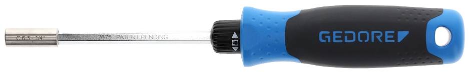 Hand screwdriver with blue-black handle and silver hexagonal blade by GEDORE.