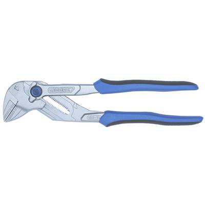 Blue-black water pump pliers on a white background, manufactured by GEDORE, showing serrated gripping surfaces and adjustable jaws.