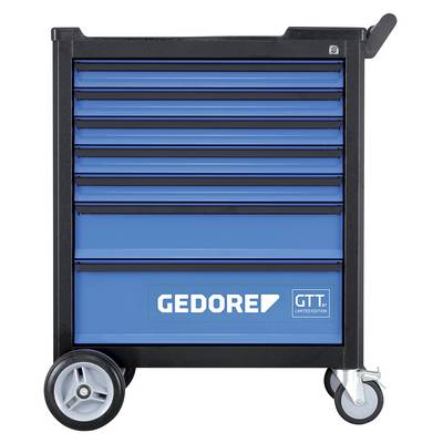 Blue tool trolley with multiple drawers, black-framed. 'GEDORE' and 'GTT limited edition' logo on the front.