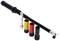 A torque wrench with four coloured sockets in yellow, red, black and a silver-coloured extension.