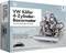 Kit for VW Beetle 4-cylinder boxer engine with visible parts and manual. Text in German and English. Scale 1:4.