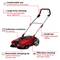 'Red sweeping machine with ergonomic handle, 610 mm working width, 20 L collection container, height-adjustable handle, raisable sweeping lip.'