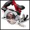 Battery-powered circular hand saw with red and black handle, silver saw blade and Einhell logo, suitable for woodcutting work.