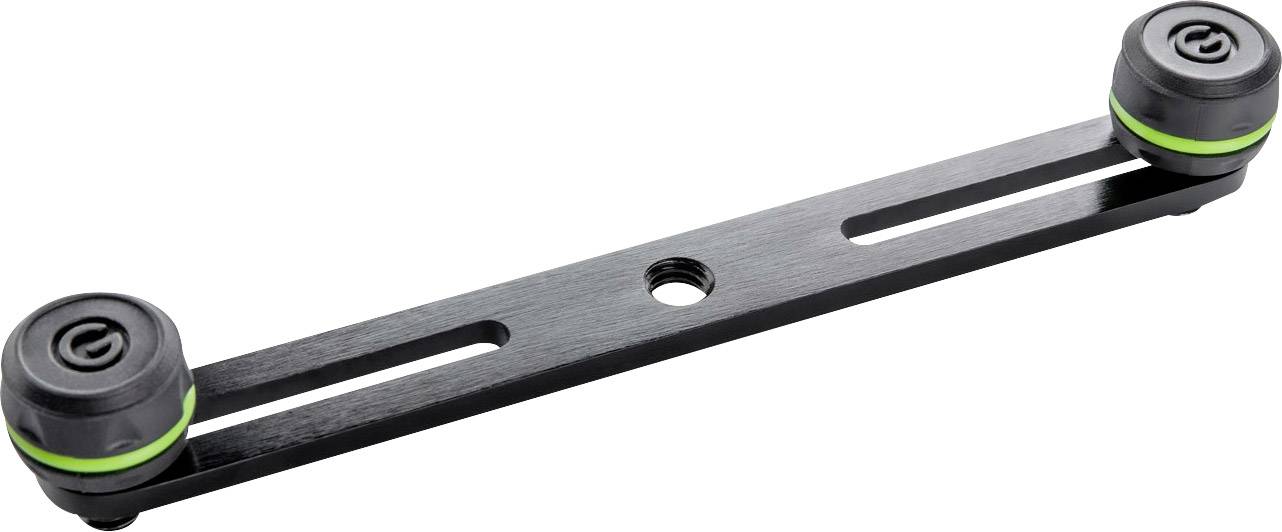 Metal rod with two round end caps and a central opening.