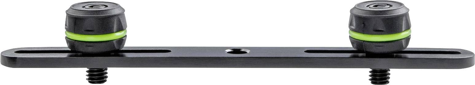 Accessory mount with two green accents, two screw connections and a long, flat base for versatile mounting options.