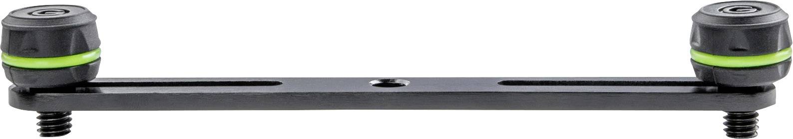 A black, adjustable mounting bracket with two green twisted end caps, suitable for lighting or camera accessories.