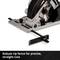 Power tool with saw blade and adjustment mechanism. Text below: 'Robust parallel guide for precise and straight cuts'.
