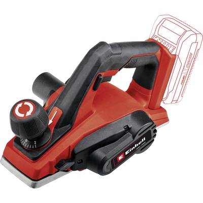 Electric hand planer in red and black, compact design, ergonomic handle, rotary knob for depth adjustment, battery not included.