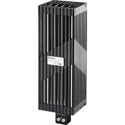 A black, vertical industrial heating unit by Finder. It features a fin-like design for heat distribution.