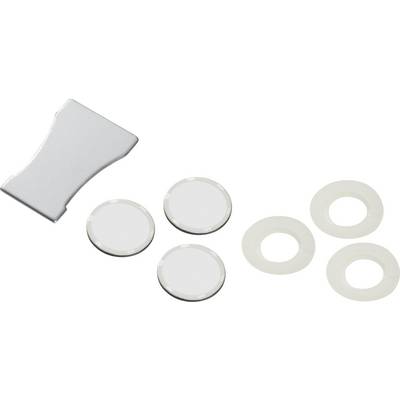 A set of silver and transparent plastic discs, presumably for protection or covering in a technical application.