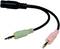 A Y-adaptor cable with two 3.5mm jack plugs, one green and one pink, and a black socket.