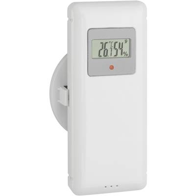 A digital thermo-hygrometer displays '26°C' and '54%'. It has a rectangular display and a small red light beneath it.