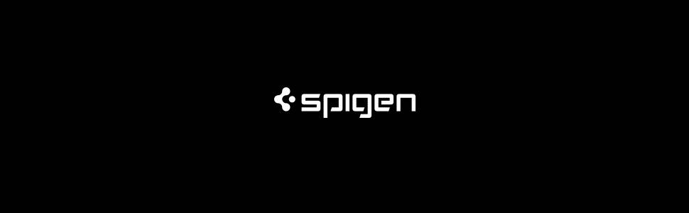 Black background with white text 'spigen' and a small, stylised logo to the left.
