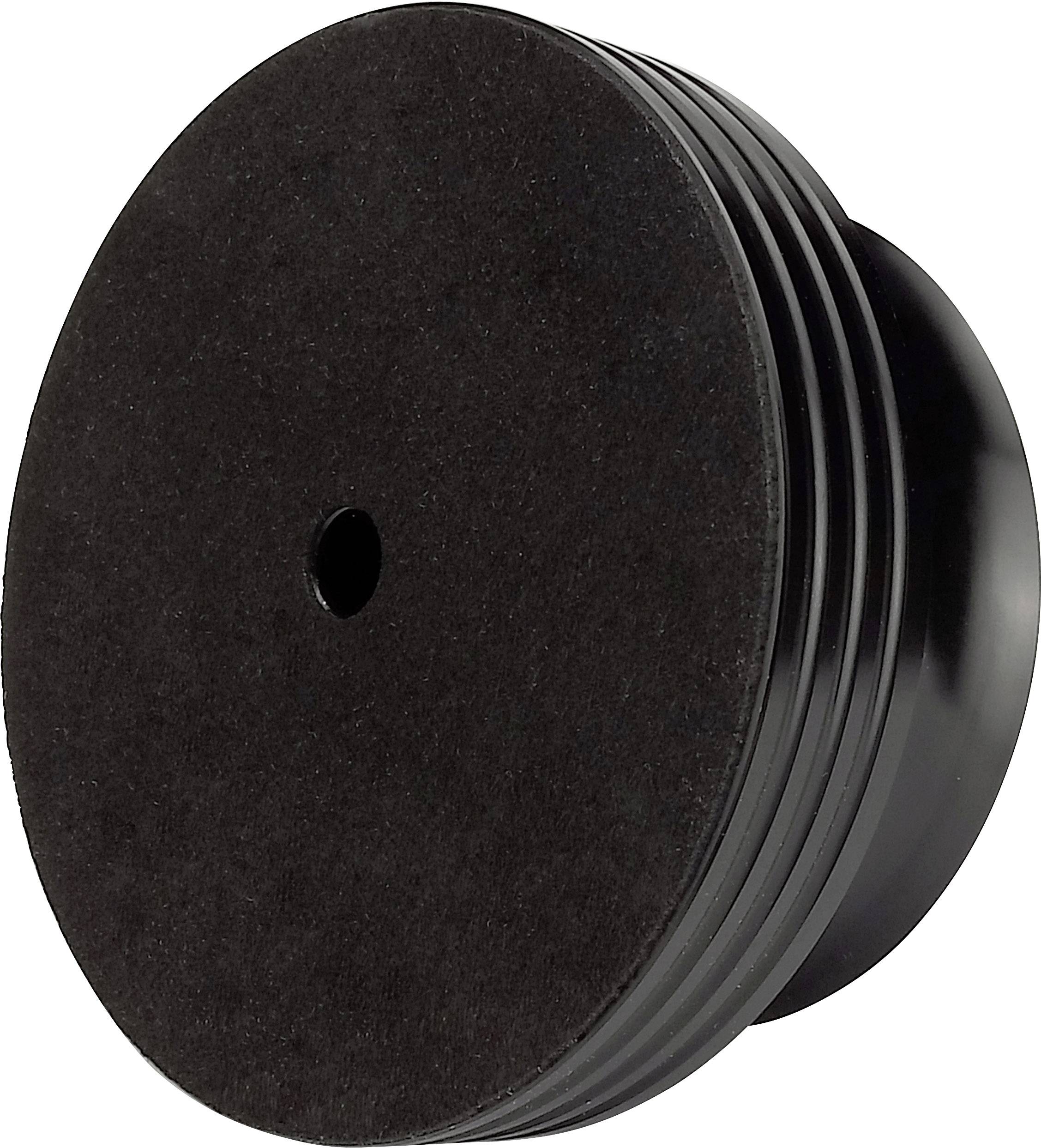 A black, round polishing sponge with a central opening and grooved sides. Suitable for car care and polishing machines.