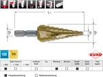 Step drill bit HSS-TiN, spiral-grooved with cross-grinding