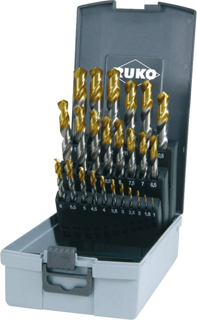RUKO 2501215TRO HSS-G Twist drill bit set 25-piece 1 mm, 1.5 mm, 2 mm, 2.5 mm, 3 mm, 3.5 mm, 4 mm, 4.5 mm, 5 mm, 5.5 mm, 6 mm, 6.5 mm, 7 mm, 7.5 mm, 8 mm, 8.5