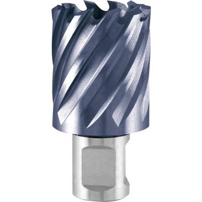 Silver-coloured milling cutter with spiral cutting teeth on a light background. Suitable for drilling machines and milling work.