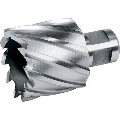 Metal drill with spiral edges and cylindrical shaft, used for cutting holes in metal surfaces.