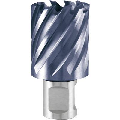 Metal drill bit with spiral-edged cutting flutes and a cylindrical shank, used for drilling into metal surfaces.