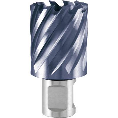 Metal drill with spiral cutting edges and cylindrical shaft, suitable for drilling into steel surfaces.