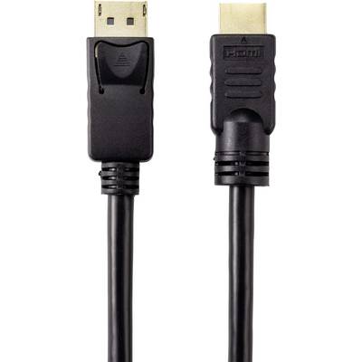 A black cable with DisplayPort and HDMI connectors, suitable for connecting computers to monitors or televisions.