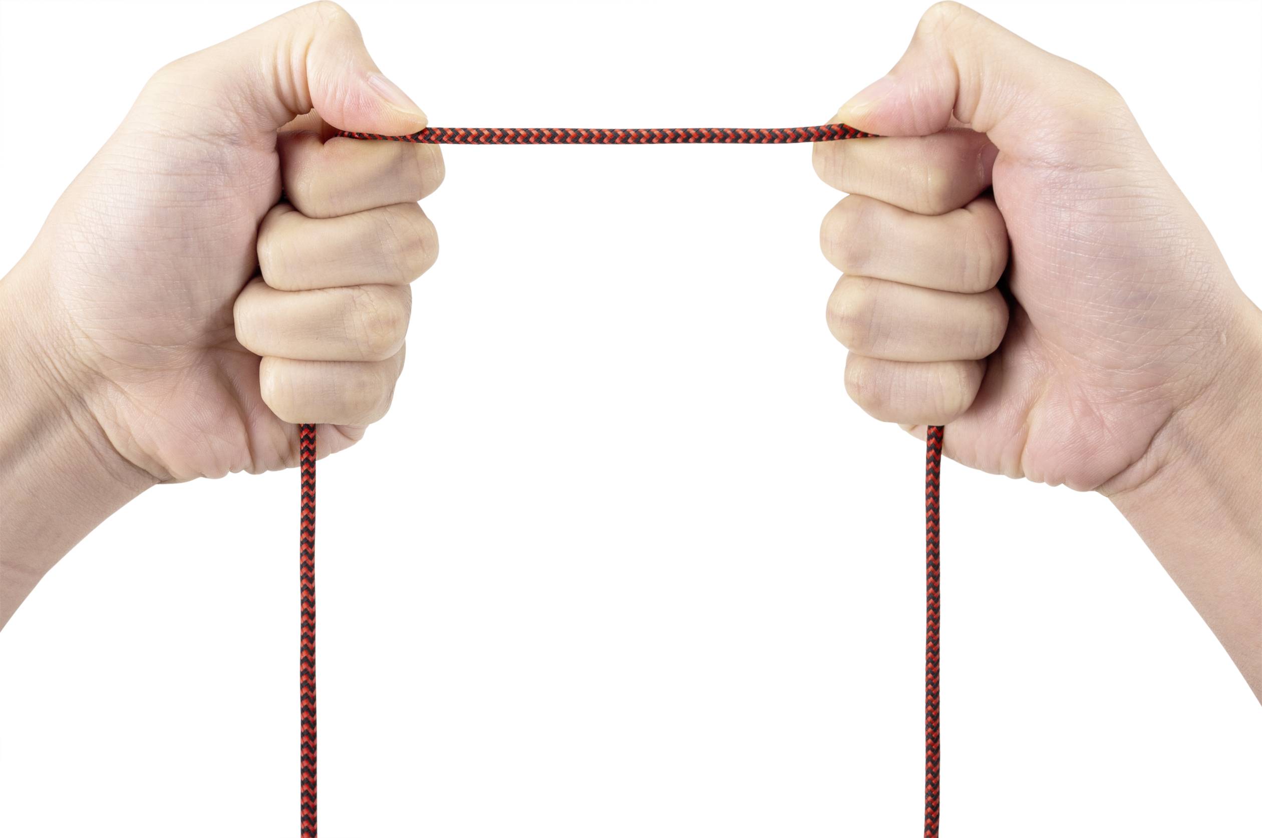 Two hands are holding a taut rope. The hands are pulling in opposite directions, symbolising tension or resistance.