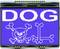 A rectangular blue background displays the word 'DOG' in large white letters, with a stylised white skull and crossbones underneath.