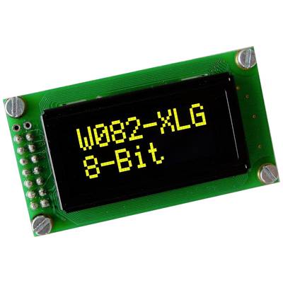LCD display with the inscription 'W082-XLG 8-Bit'. Electronic screen, potentially for technical applications.