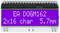 An LCD display with the label 'EA DOGM162', showing the details '2x16 char 5.7mm' on a lilac background.