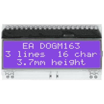 'LCD Display EA DOGM163 with 3 lines, 16 characters per line and a character height of 3.7 mm.'