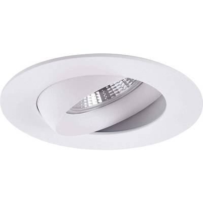 A round, white recessed lamp with adjustable spot, suitable for ceiling mounting.