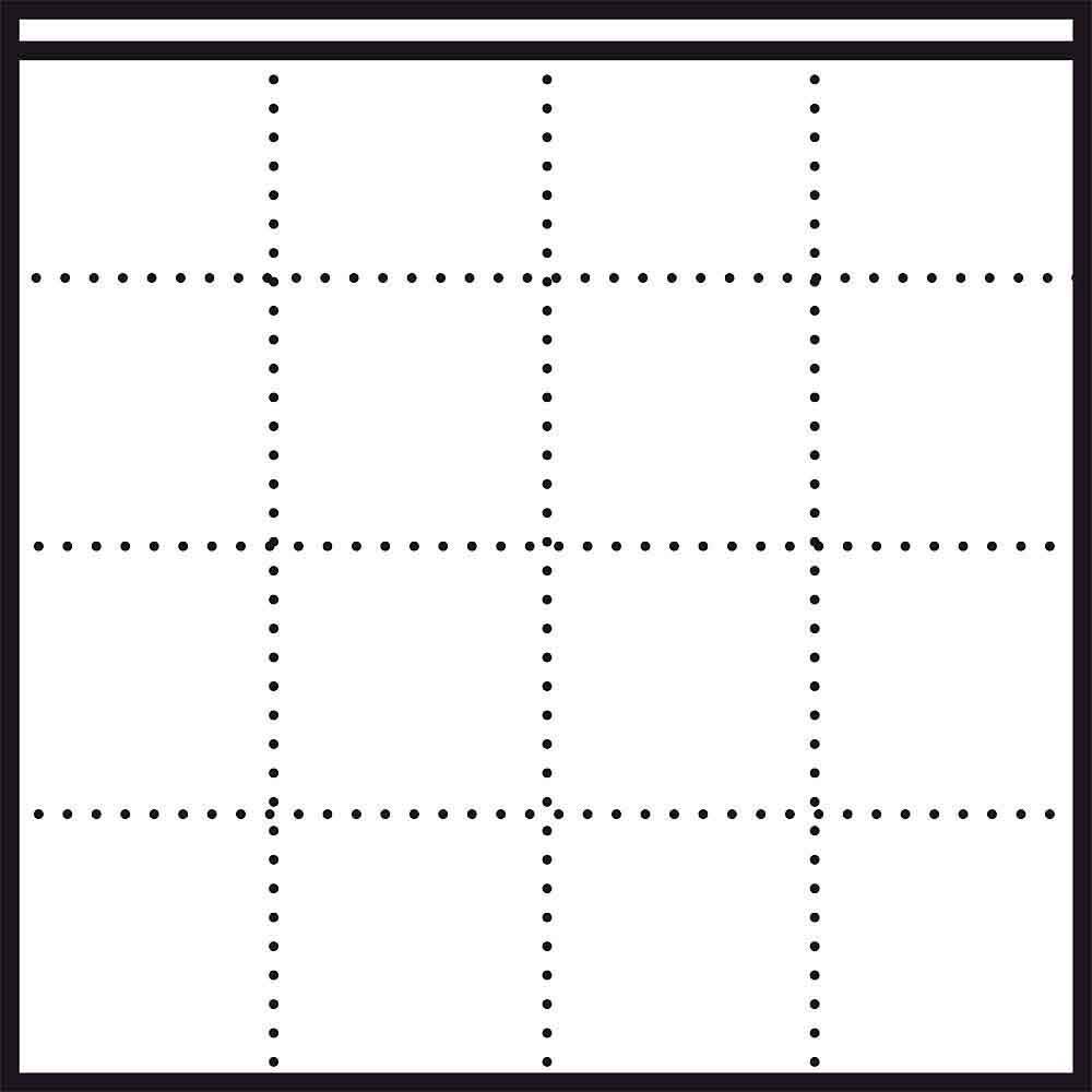 A square grid with five rows and five columns, with points forming the grid lines instead of lines.