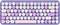 Lilac-coloured retro keyboard with round, pastel-coloured keys in pink, white and lilac. Keys are arranged in a QWERTZ layout.