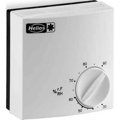 A white humidistat with a rotary knob for regulating relative humidity between 30% and 90%, brand Helios.