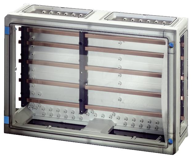 Metal frame with multiple horizontal braces and mounting points. Potential use for electrical or technical modules.