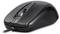 Black, wired computer mouse with scroll wheel, viewed from an angle above, on a white background.