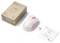 Wireless pink computer mouse with USB receiver, instruction manual, and packaging.