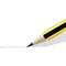 A yellow pencil writes a thin, straight line on a white background.