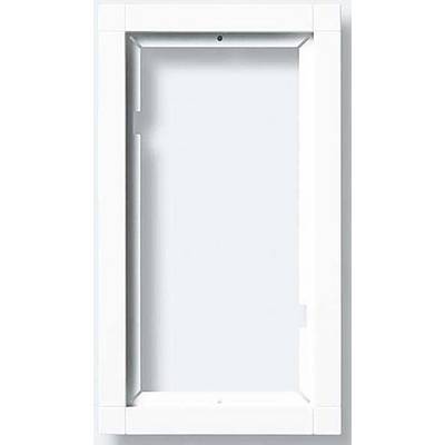 White rectangular frame without glass or picture, on a light blue background.