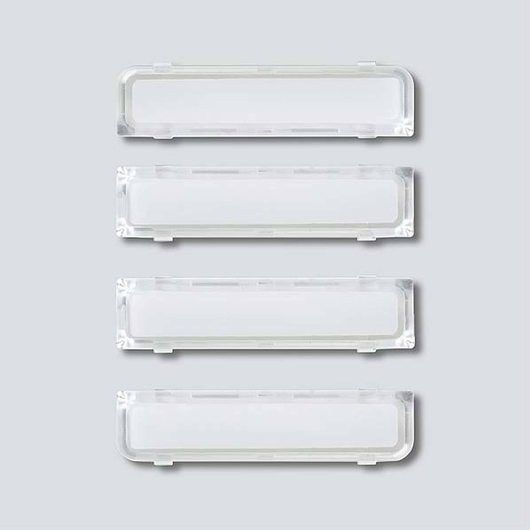 Four rectangular, transparent wall lights on a grey background, arranged horizontally. Suitable for modern room lighting.
