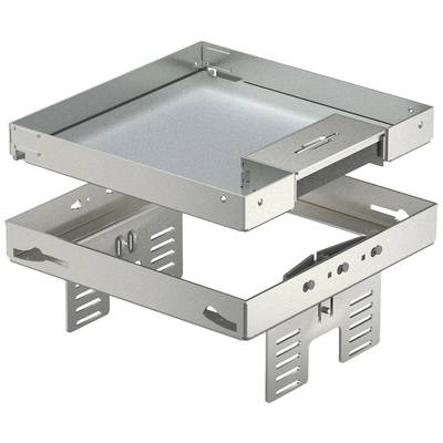 Metal frame with two frames arranged one above the other and rails. It is a stackable design for industrial purposes.