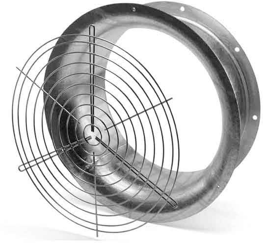 Metal air duct with protective grille, viewed from the side. Suitable for ventilation systems and industrial applications.